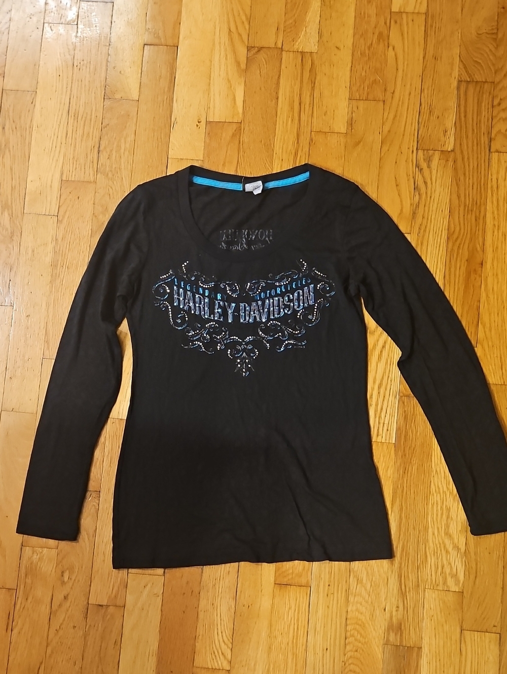Harley-Davidson Black Long-Sleeve Tee with Blue Logo Accents